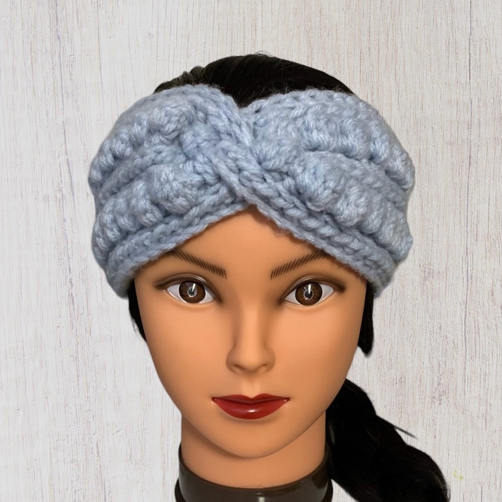 Chunky Crochet Ear Warmer Headband | Light Blue